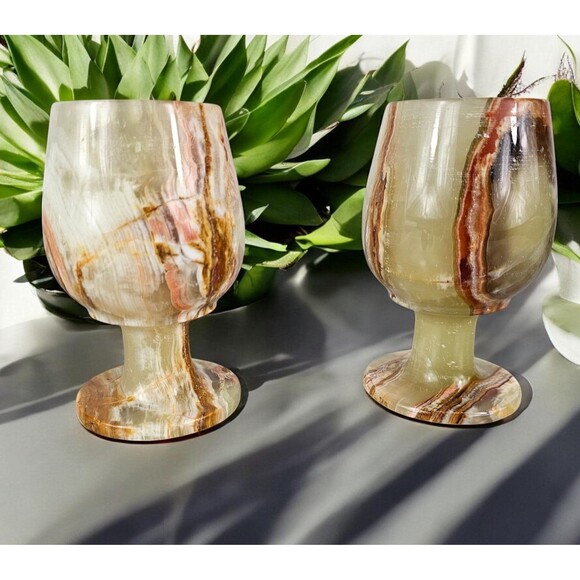 Green onyx wine glass set, champagne glasses, goblets Christmas gift for couple - Picture 6 of 9